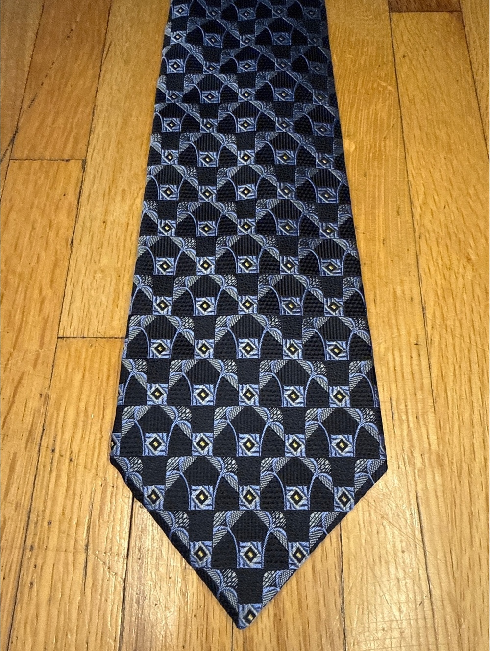 Robert Talbott Best of Class Silk Tie Blue Black Geometric Made USA 3.5”